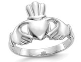 Ladies Claddagh Ring in Polished 14K White Gold